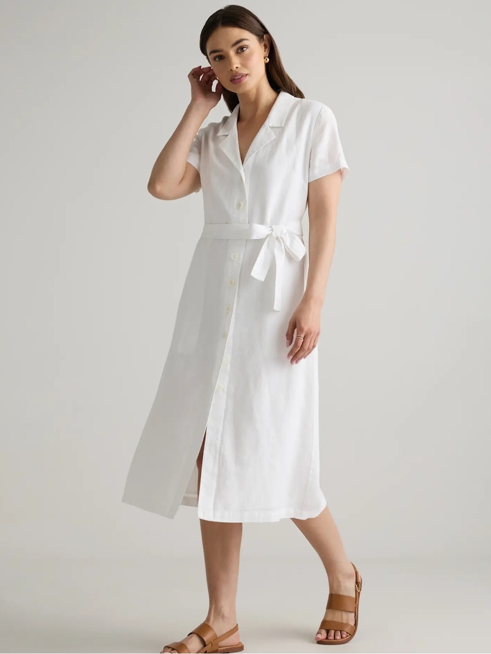 Quince 100% European Linen Button Front Dress, Size Large